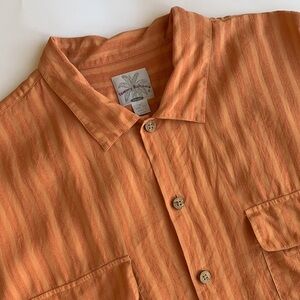 Tommy Bahama Orange Textured Striped Silk Short Sleeve Shirt Men’s‎ XL Tropical